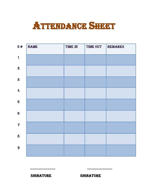 Free Printable Attendance Sheets Printable World Holiday