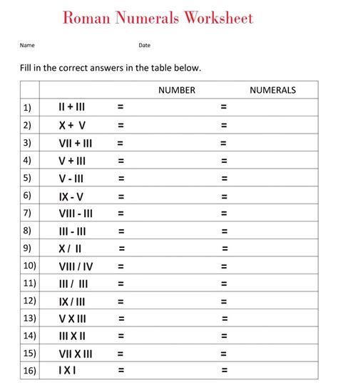 Roman Numbers 1 To 100 Worksheets
