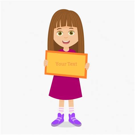Little Girl Holding A Placard Premium Vector
