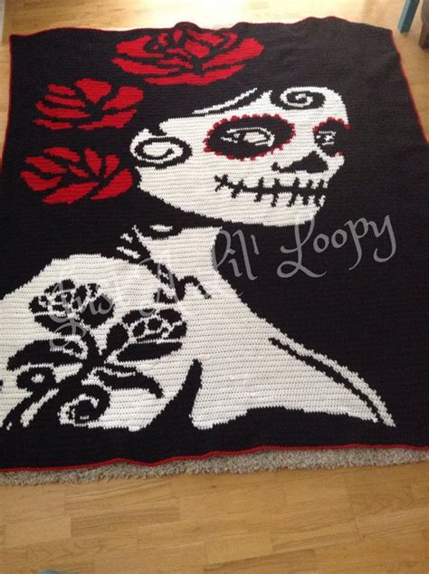 crochet sugar skull afghan  justalilloopy  etsy