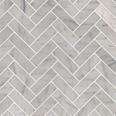 Carrara White 1x3 Herringbone Polished White Herringbone Tile