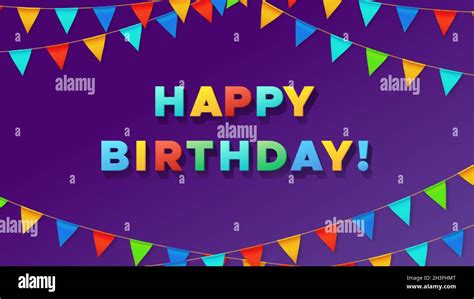 Birthday Typography Poster Colorful Pennant Flags And 3d Text Happy