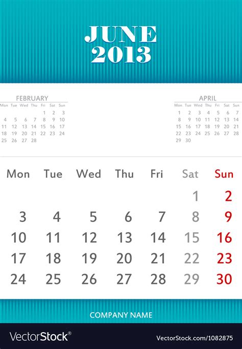 June 2013 Calendar Design Royalty Free Vector Image
