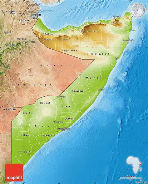Physical Map Of Somalia Satellite Outside Shaded Relief Sea