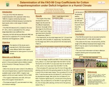 PPT Determination Of The FAO Crop Coefficients For Cotton