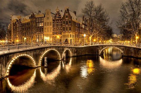 Artistic Land Winters Night Amsterdam The Netherlands