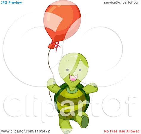 Cartoon Of A Happy Turtle With A Balloon Royalty Free Vector Clipart
