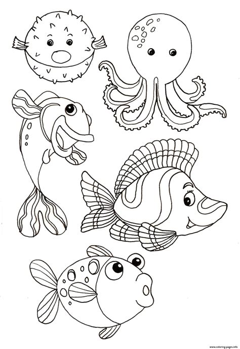 Animals From The Sea For Children Coloring Page Printable