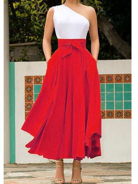 Multitrust Womens High Waist Flared Pleated Long Dress Gypsy Maxi Belted Skirt Full Length