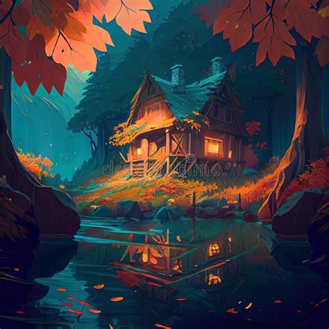Autumn Cottage House Ai Generated Stock Illustration Illustration