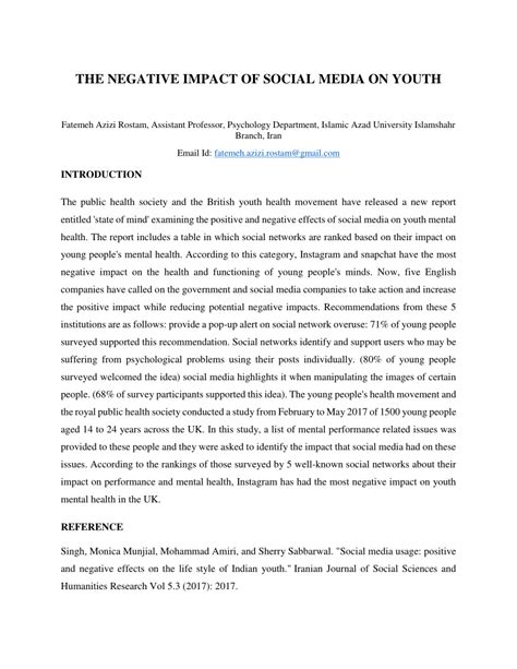 Pdf The Negative Impact Of Social Media On Youth