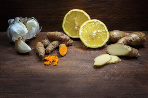 Garlic Turmeric Lemon And Ginger Food Ingredients For A Healthy Life