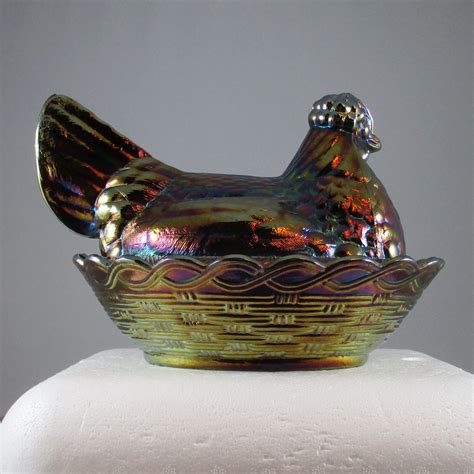 Fenton Amethyst Hen On Nest Carnival Glass Large Covered Dish Carnival Glass