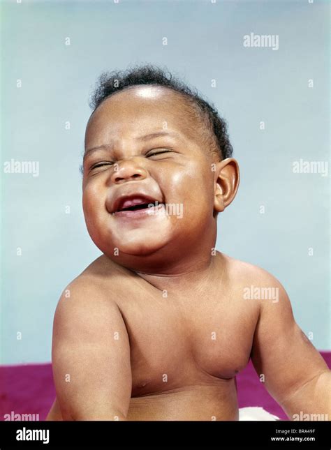 1960s African American Baby Boy Portrait Laughing Smiling Happy Face