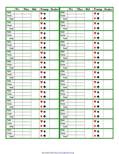 Pinochle Cheat Sheet Download Score Sheet For Free Pdf Or Word