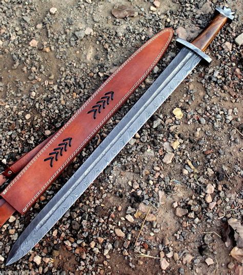Smith Forged Damascus Steel Viking Sword With Leather Etsy