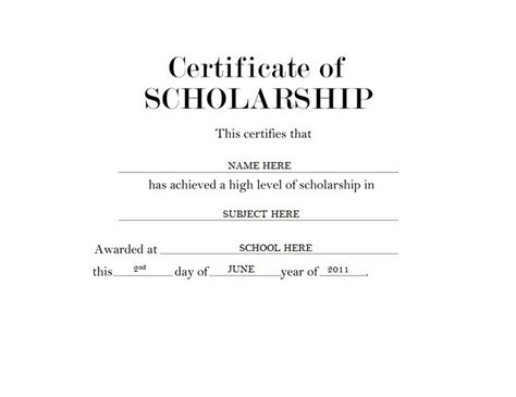 Scholarship resume examples +template with objective. Certificate of Scholarship Free Templates Clip Art ...