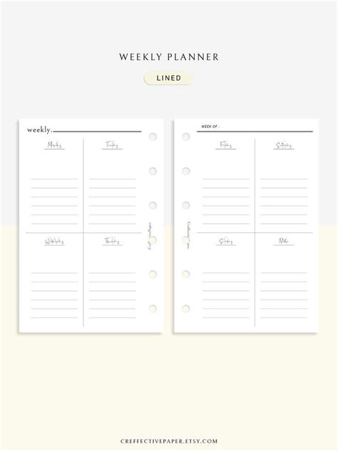 Weekly Pocket Planner Inserts Printable Template Task Etsy Planner