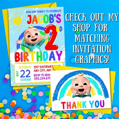 Cocomelon Jj Birthday Invitation Thank You Card Graphic Etsy In 2022