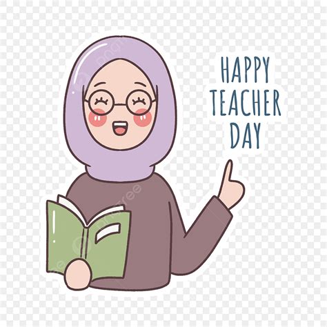 Gadis Cantik Mengenakan Hijab Mengajar Untuk Stiker Selamat Hari Guru