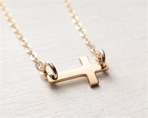 Tiny Sideways Cross Necklace Gold Filled And Bronze Dainty Minimalist
