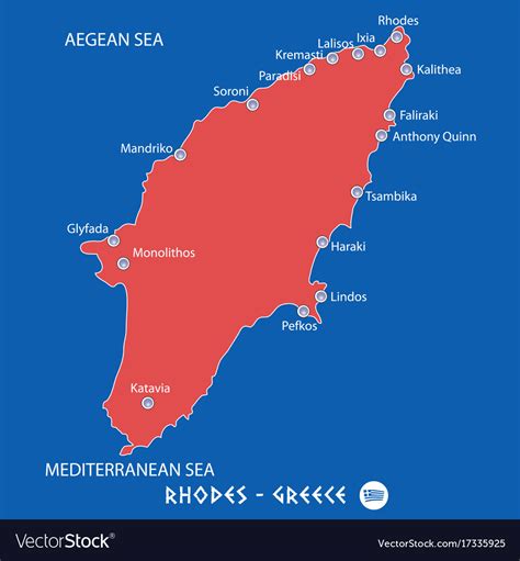 Island Of Rhodes In Greece Red Map Royalty Free Vector Image