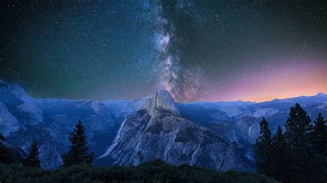 Milky Way Glacier Point Night Yosemite Yosemite Valley Snowcapped