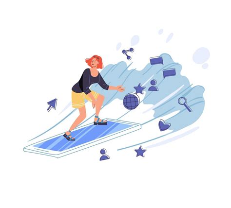 Flat Cartoon Character Surfing Internet Vector Illustration Concept