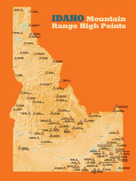 Idaho Mountain Range High Points Map 18x24 Poster Best Maps Ever