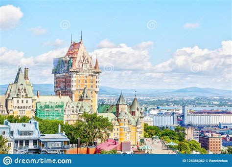 Old Quebec City Skyline With Frontenac And St Lawrence River Stock