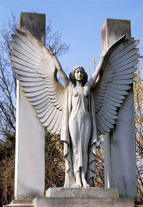 Hd Wallpaper Statue Of Angel Under Blue Sky Female Statute Wings