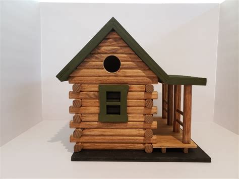 Hand Crafted Log Cabin Bird House With Stone Chimney Etsy Canada