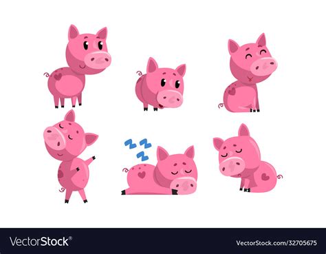 Cute Piglets Collection Funny Pink Pigs Royalty Free Vector
