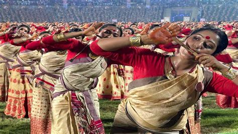 In Pics Dancers Drummers Perform Bihu In Front Of Pm