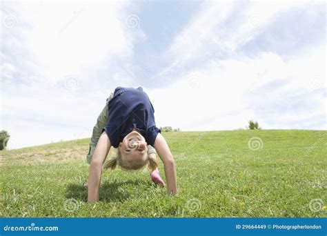 Girl Bending Over Backwards On Grass Stock Image Image Of Grassland