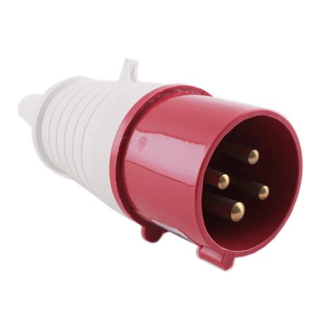 415v 32a 4 Pin Red Plug And Socket 3pe 3 Phase Ip44 Industrial Male
