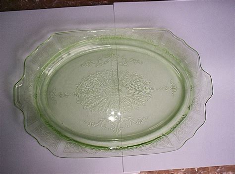 Vintage Anchor Hocking Princess Green Depression Glass Platter 12 Long