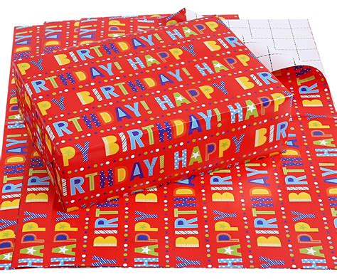 Birthday Wrapping Paper With Cut Lines 3 Large Sheets Red Happy