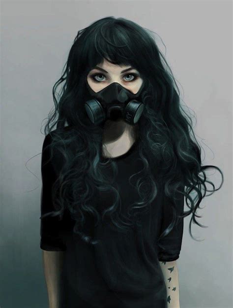 Art Black Hair Cyberpunk Draw Girl Green Eyes Toxic