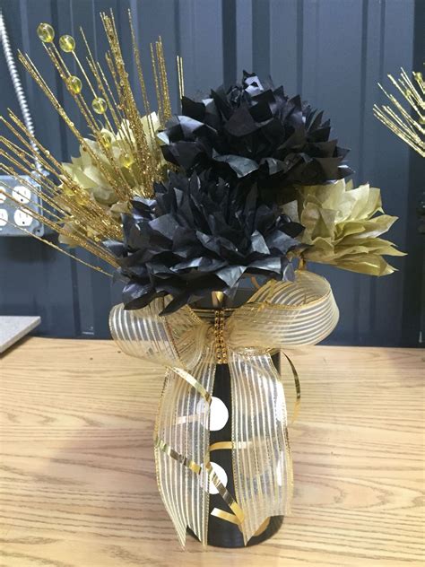 Pin By Krystle Pena On Party Time Black And Gold Centerpieces Gold