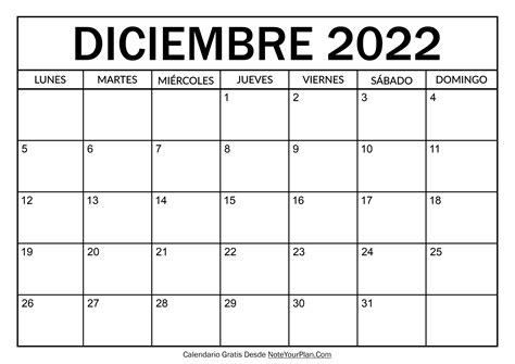 Calendario Diciembre 2022 Para Imprimir Noteyourplancom