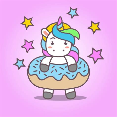 Premium Vector Cartooncute Kawaii Unicorn And Dessert