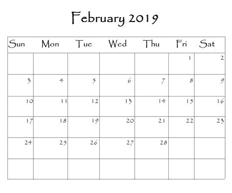 February 2019 Calendar Word Calendar Word Monthly Calendar Template