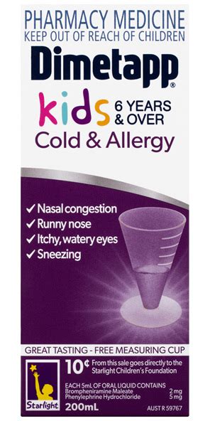 Dimetapp Cold And Allergy Kids 6 Years And Over 200ml Oberon Pharmacy