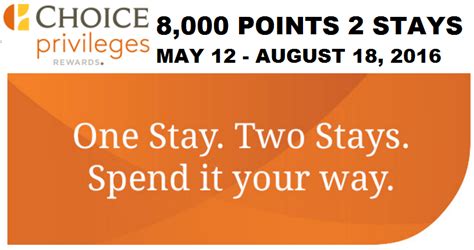 Choice Privileges 8000 Points For Two Stays May 12 August 18 2016