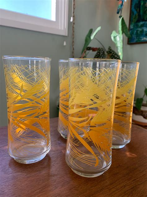 vintage libbey drinking glasses wheat yellow orange etsy