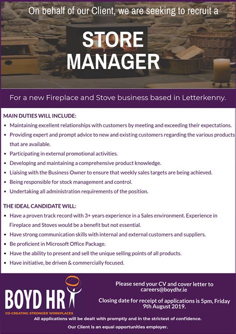 Job Vacancy Store Manager Required For New Letterkenny Business