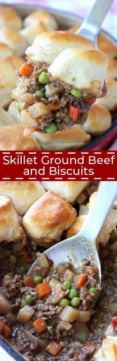 The cantonese ground beef and egg bowl is somewhere between shakshuka and shepherd's pie. Skillet Ground Beef with Biscuits | Recipe | Ground beef recipes easy, Easy dinner recipes ...