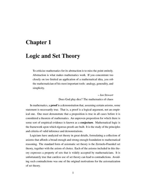 Notes Ch1 Sets Theory And Logic Chapter 1 Logic And Set Theory To
