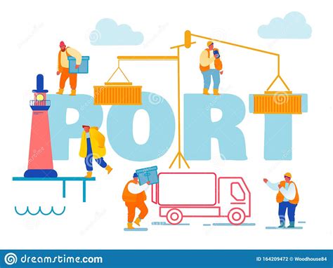 Shipping Port Concept Harbor Crane Loading Containers Seaport Workers